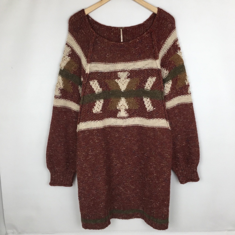 Free People Northern Lights Sweater Mini Dress Wool Blend Knit Rust Red Size M - Picture 6 of 16